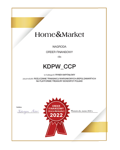 Izba rozliczeniowa KDPW_CCP wyróżniona Orderem Finansowym Home & Market - KDPW_CCP